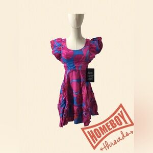 NWT Tuckernuck Pink and Blue Casual Sundress with Puff Cap Sleeves- Size XXS